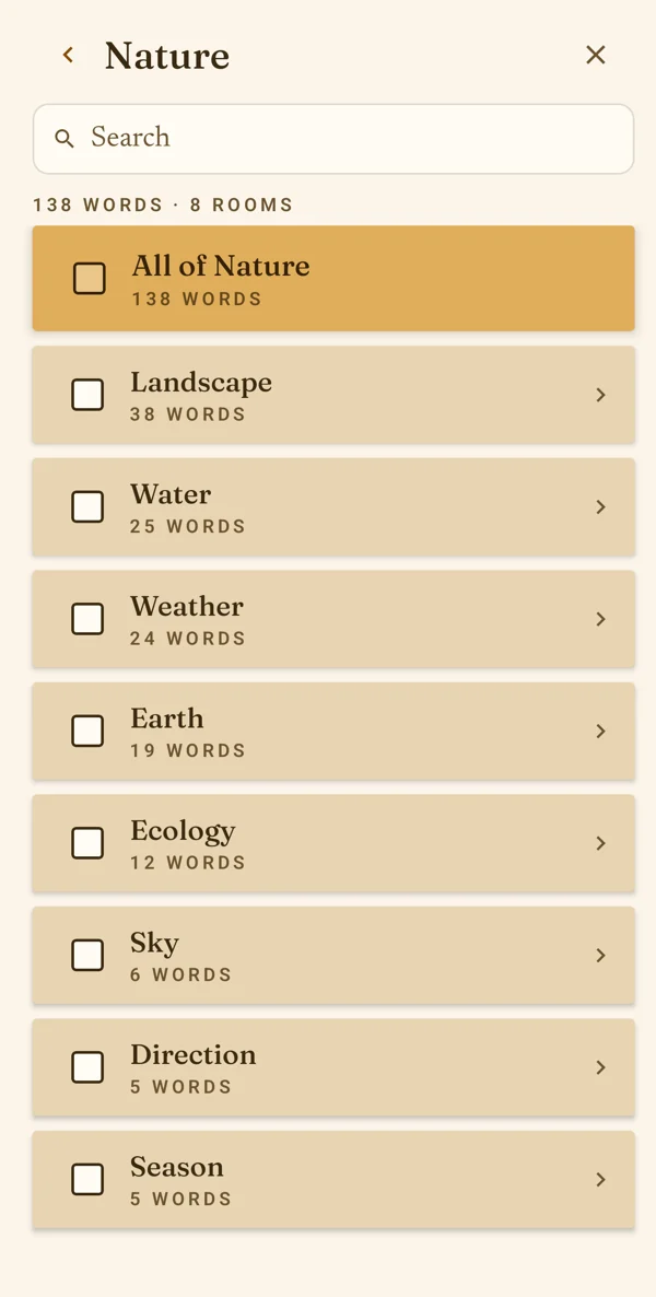 The theme Nature and its rooms: Landscape, Water, Weather and more.